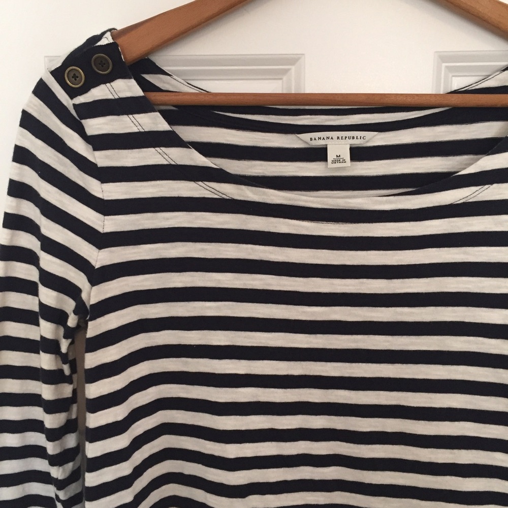 Banana Republic Navy and White Striped Top, size M - Picture 2 of 4